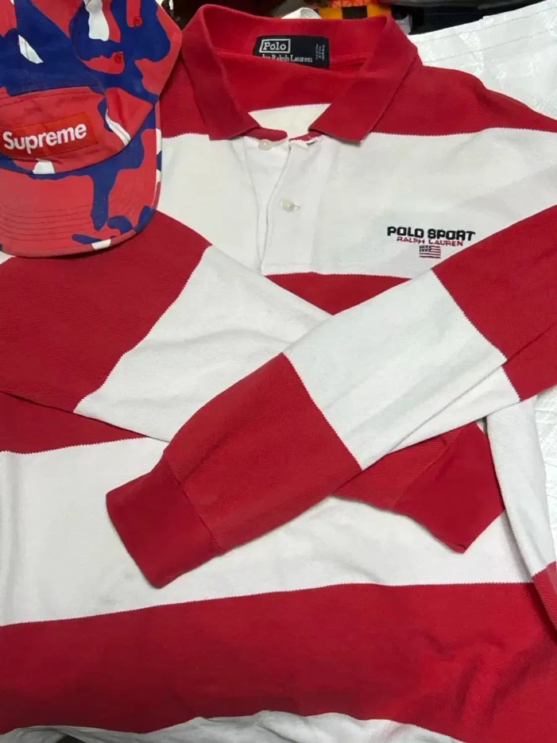 90s 폴로 스포츠 럭비 폴로셔츠 레드 화이트 L 상품이미지1