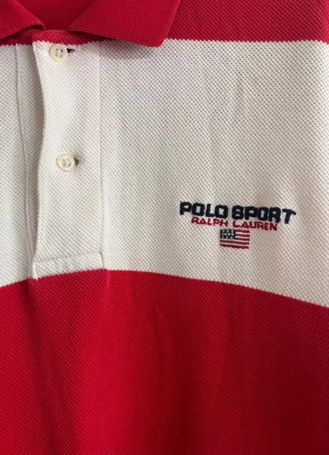 90s 폴로 스포츠 럭비 폴로셔츠 레드 화이트 L 상품이미지3