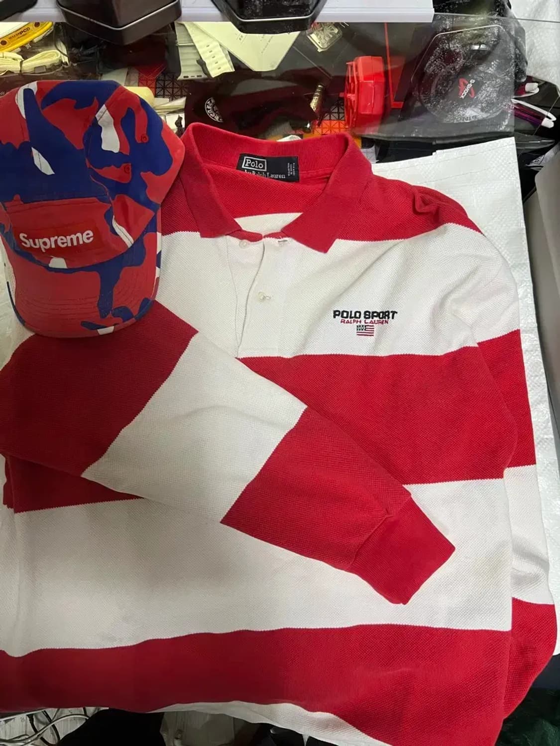 90s 폴로 스포츠 럭비 폴로셔츠 레드 화이트 L 상품이미지8