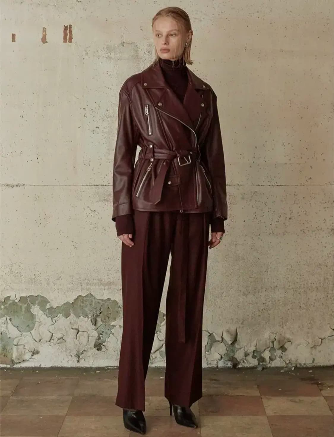 최지우 이주연 착용 musee 뮤제 램스킨 라이더 자켓 상품이미지1