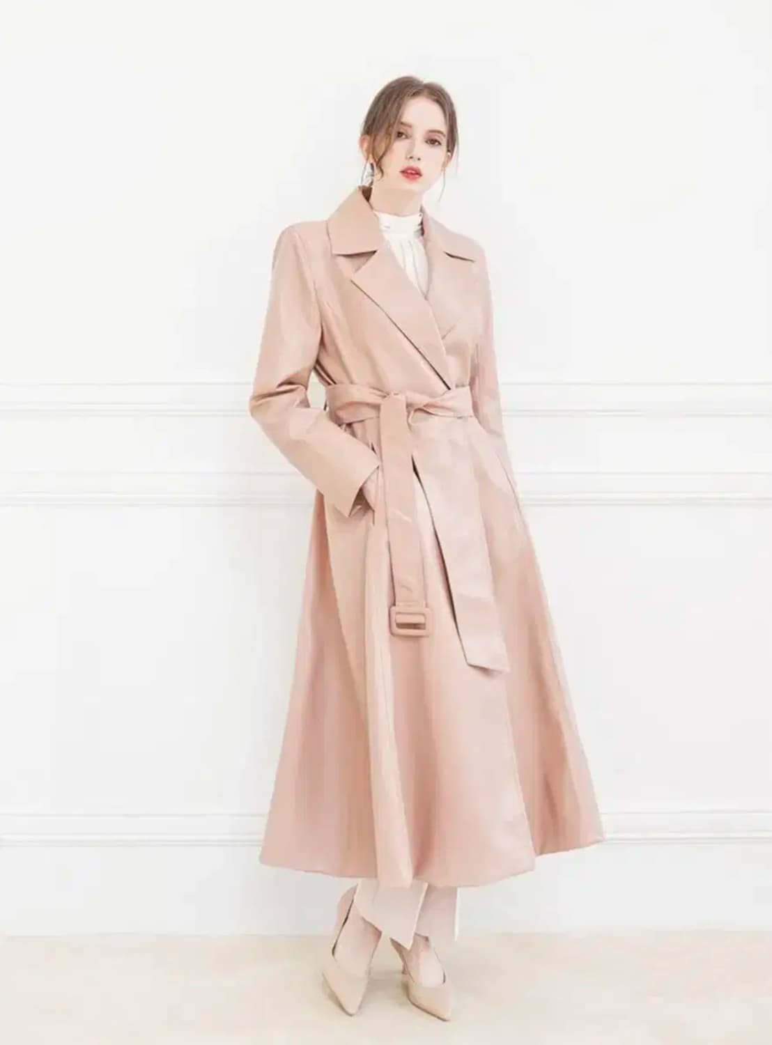 새제품 그레이스유 페이크 레더 롱 코트 상품이미지1