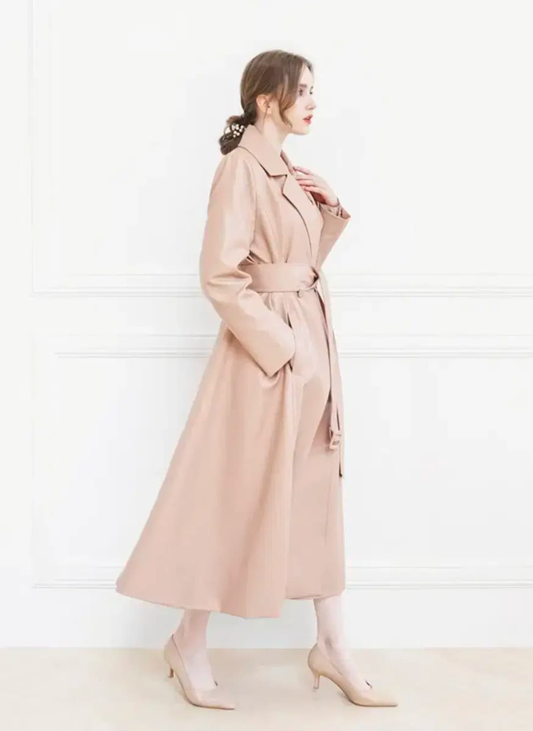 새제품 그레이스유 페이크 레더 롱 코트 상품이미지3