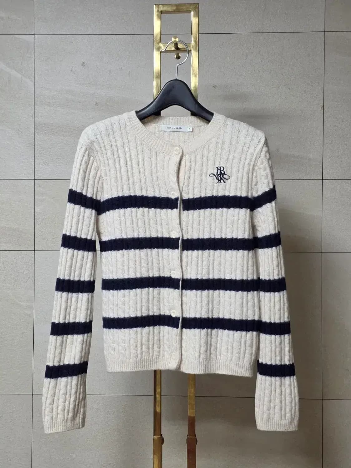 Jun by Jun K 울 블렌드 케이블 스트라이프 가디건 상품이미지1