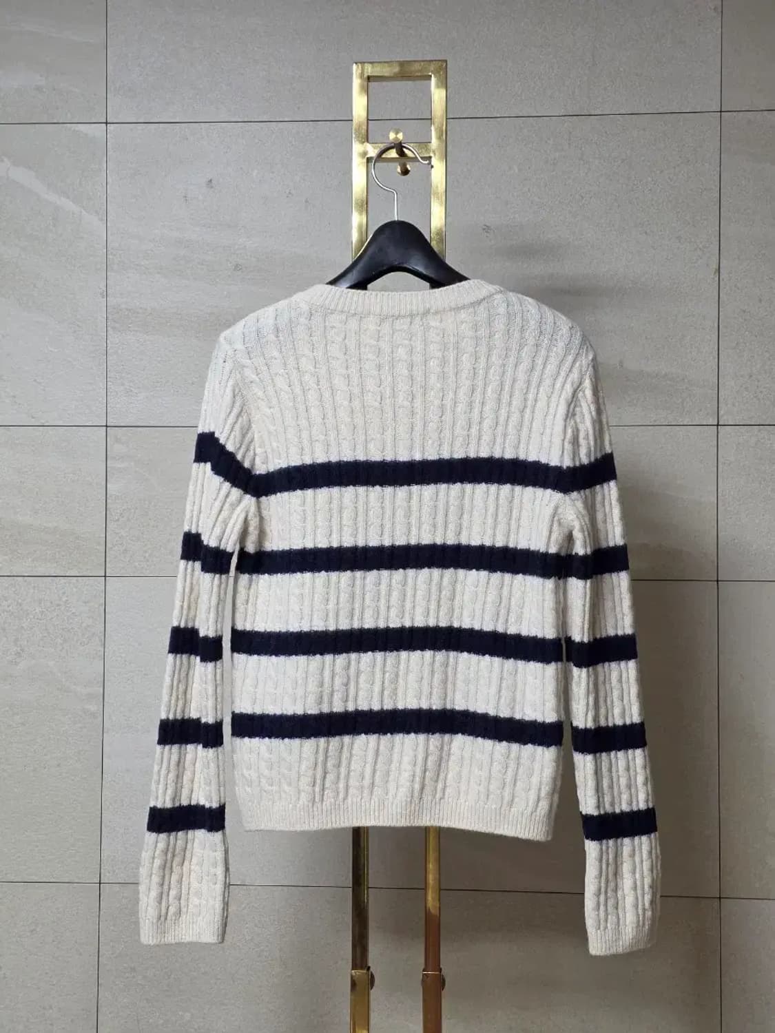 Jun by Jun K 울 블렌드 케이블 스트라이프 가디건 상품이미지5