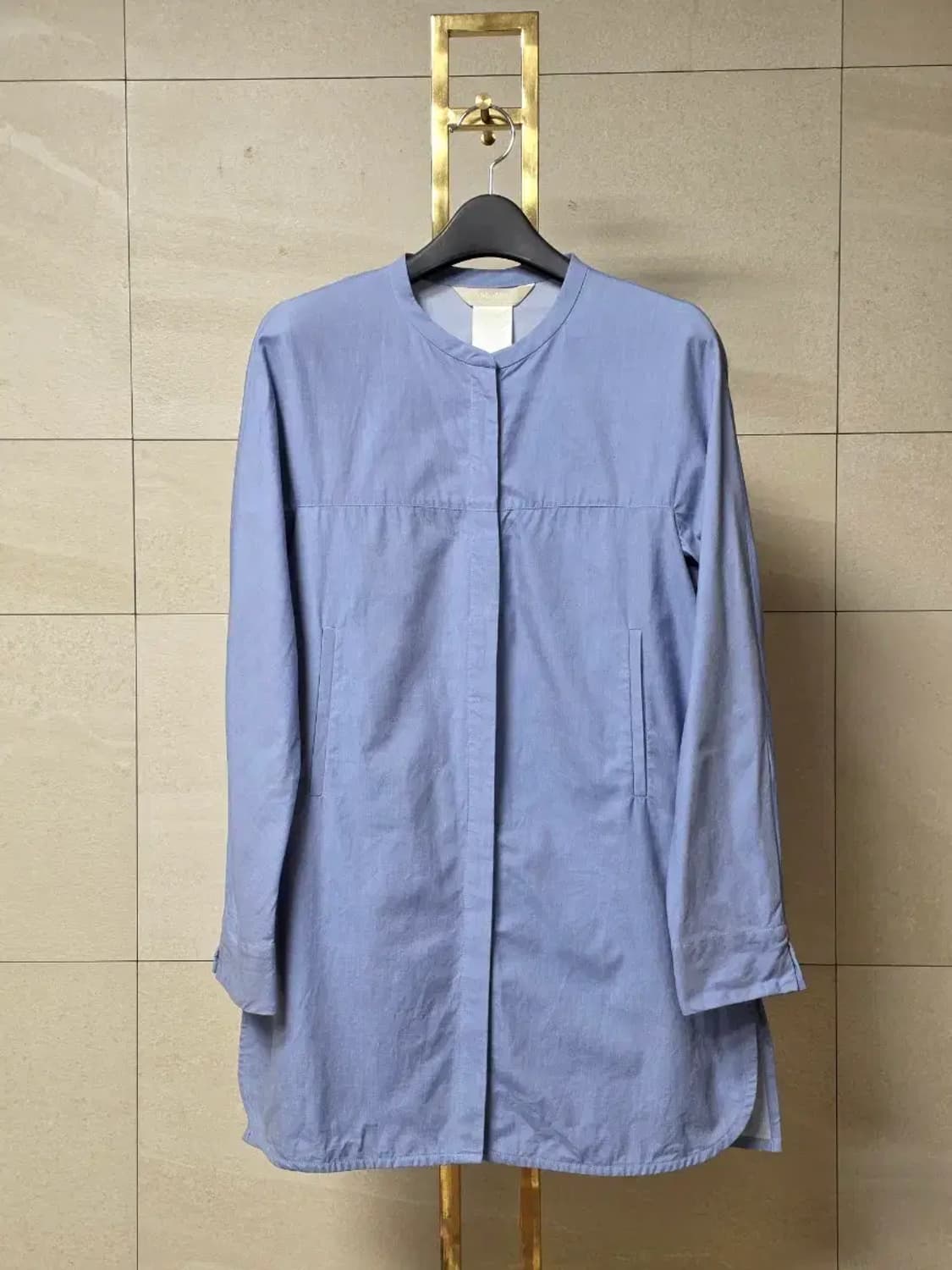 막스마라 100% 코튼 밴드칼라 롱 셔츠 상품이미지1