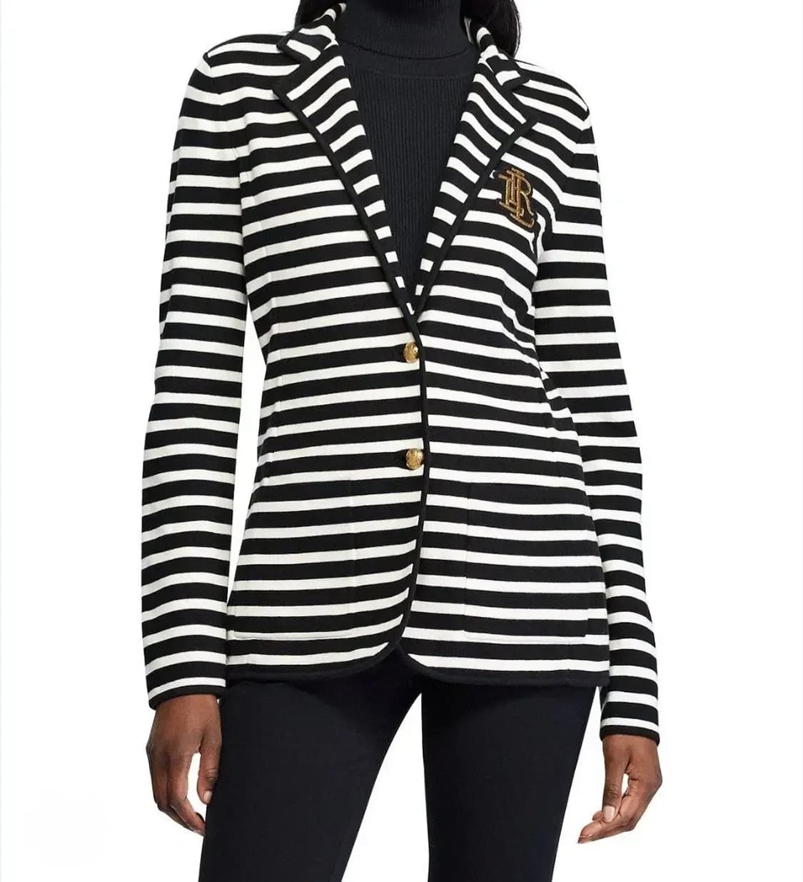 로렌 랄프로렌 금장 엠블럼 스트라이프 니트 자켓 상품이미지1