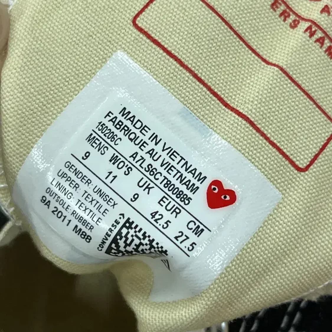 꼼데가르송 플레이 X 컨버스 척 70 로우 스니커즈 275 G06545 상품이미지5