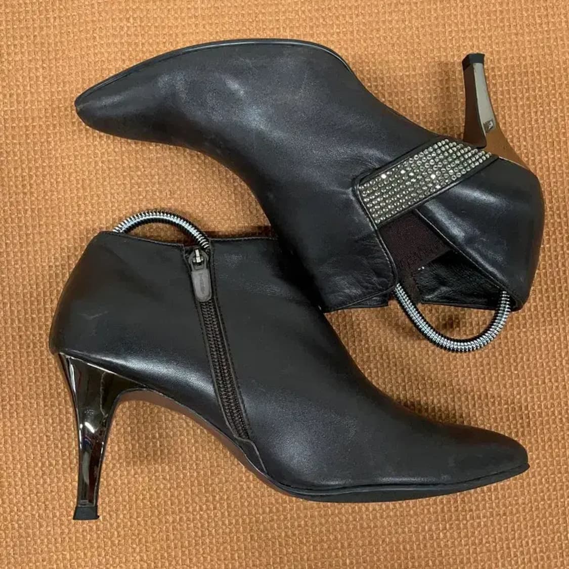 탠디 블랙 가죽 큐빅 하이힐 구두 부츠 250 G08979 상품이미지3