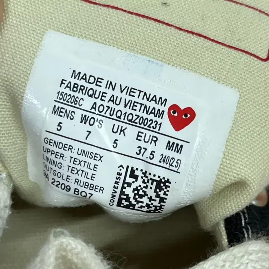 꼼데가르송 X 컨버스 플레이 척70 로우 스니커즈 240 G07602 상품이미지5