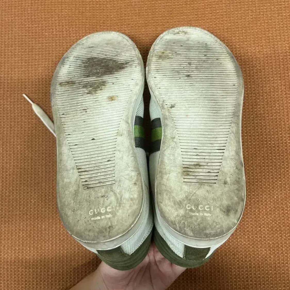 구찌 GUCCI 정품 카키 매쉬 삼선 하이탑 스니커즈 7.5 G07630 상품이미지4