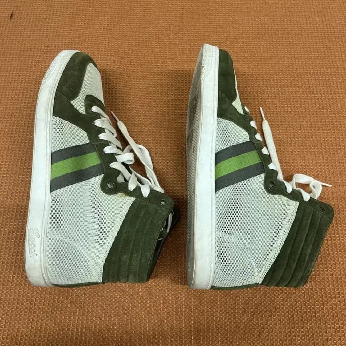 구찌 GUCCI 정품 카키 매쉬 삼선 하이탑 스니커즈 7.5 G07630 상품이미지7