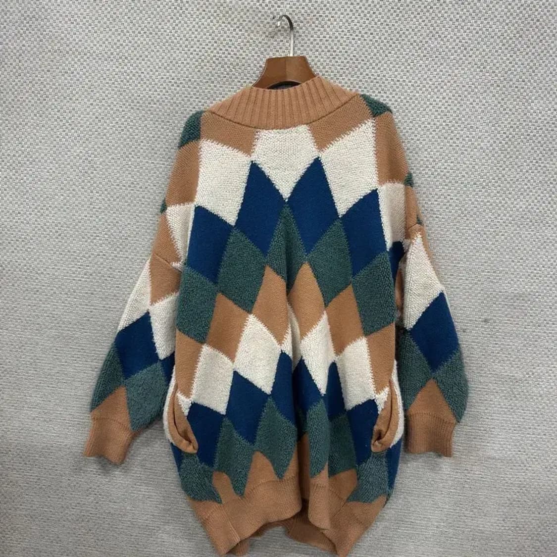 제너럴아이디어 캐주얼 아가일 니트 롱 가디건 F M08642 상품이미지2