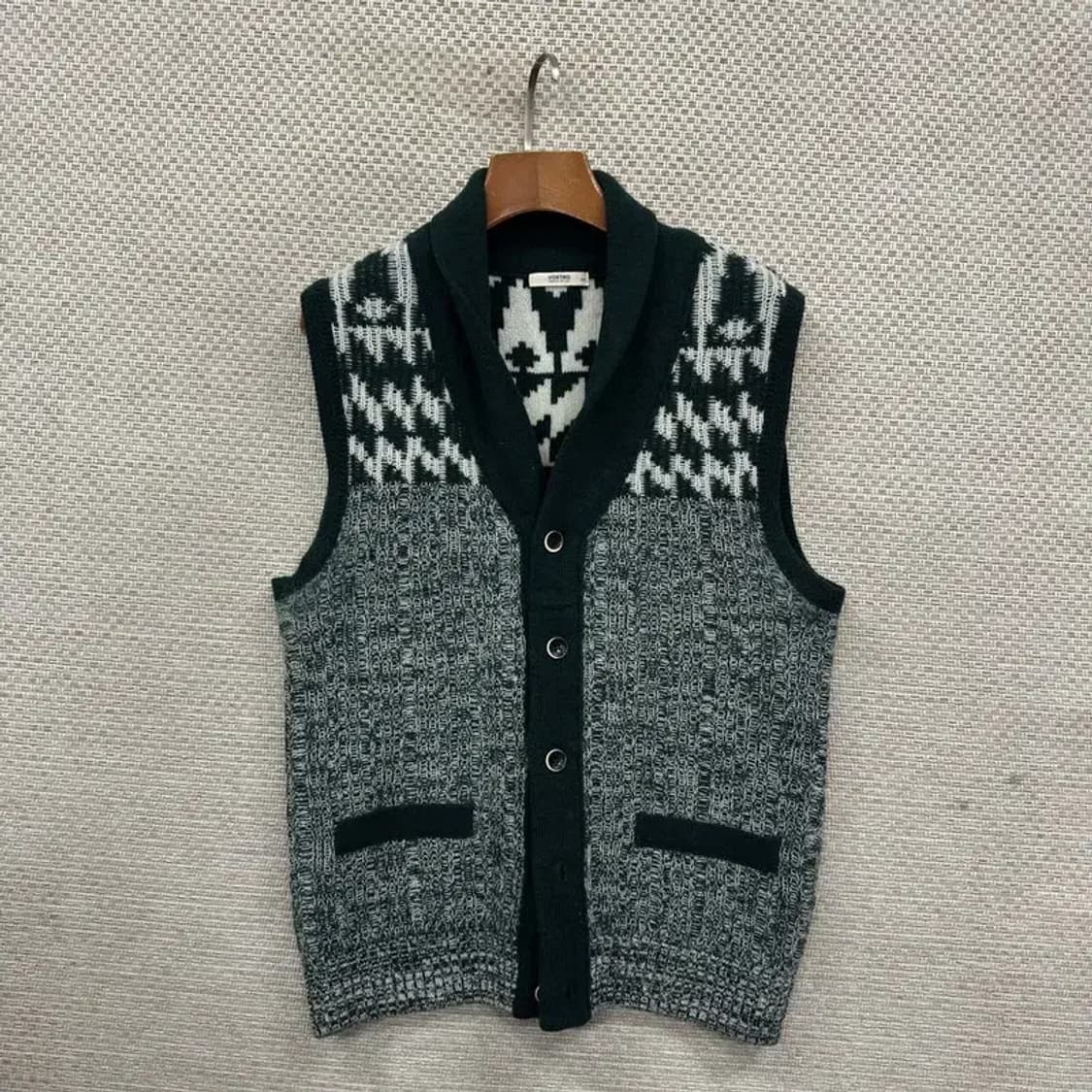 빈티지 패턴 울 니트 조끼 베스트 L M09565 상품이미지1