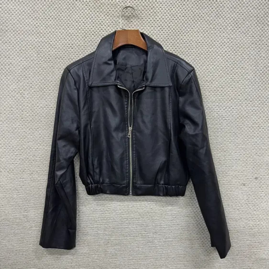 블랙 비스코스 크롭 가죽 자켓 S M09671 상품이미지1