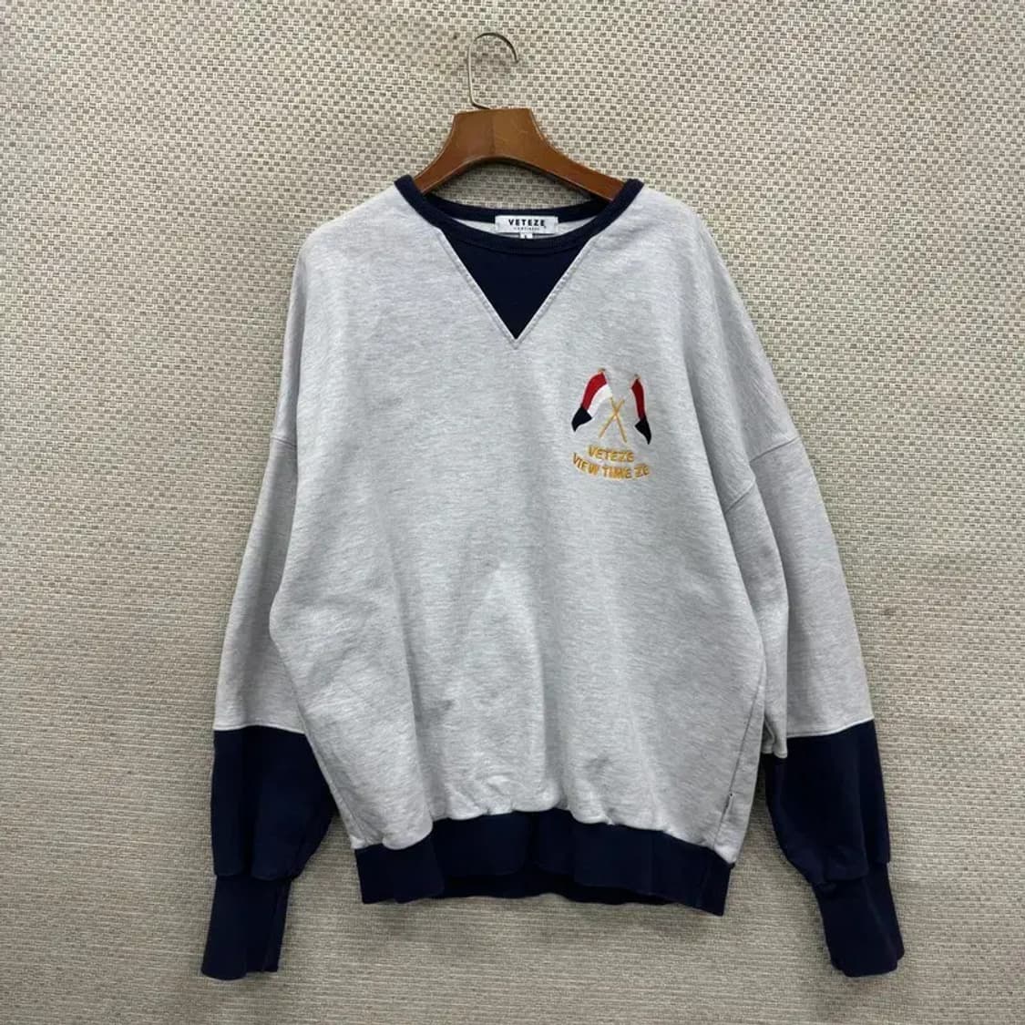 베테제 자수 캐주얼 배색 오버핏 맨투맨 L M09803 상품이미지1