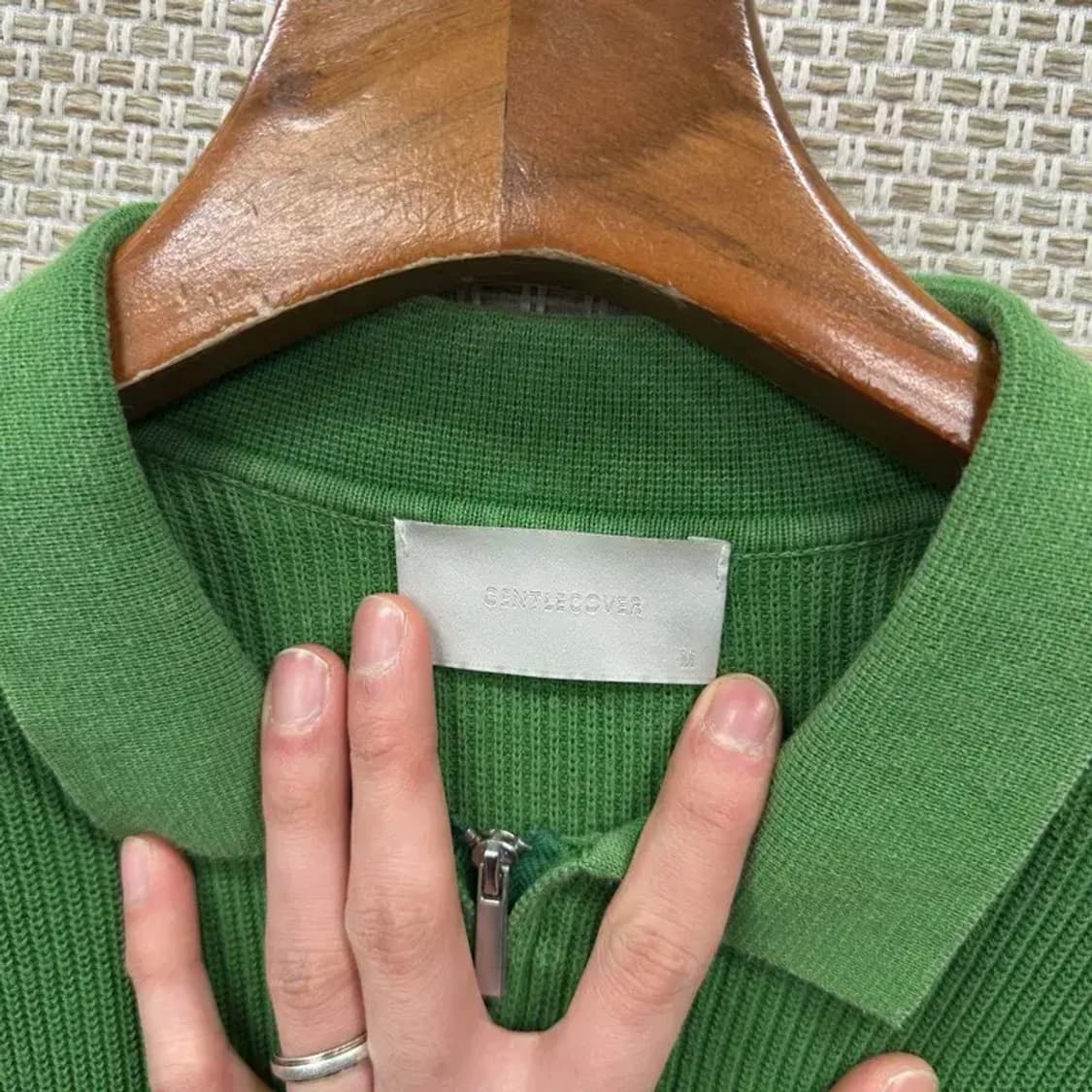 빈티지 그린 캐주얼 카라 반집업 반팔 니트 M M09916 상품이미지3