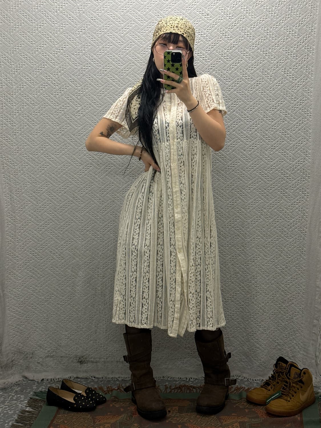 레이스 란제리코어 모리 티어드 플라워 시스루 반팔 롱원피스 K0376 상품이미지2