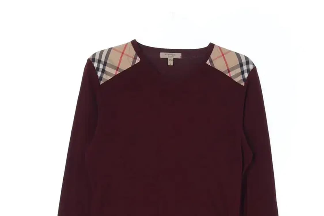 BURBERRY 버버리 브이넥 어깨 체크 긴팔 티 M 상품이미지2
