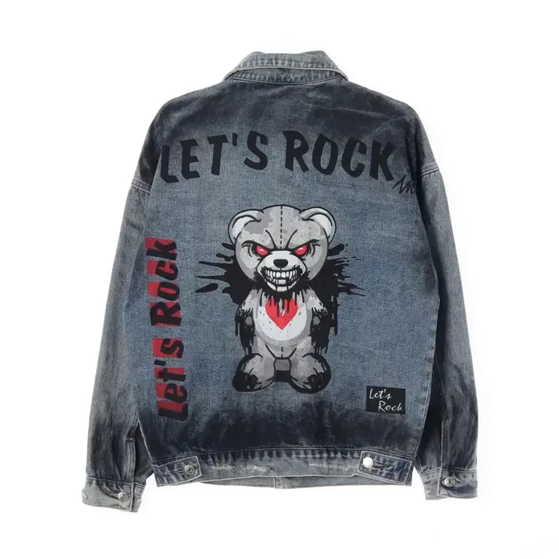 빈티지 청자켓 LET'S ROCK 낙서 프린팅 데님 자켓 XXL 상품이미지4