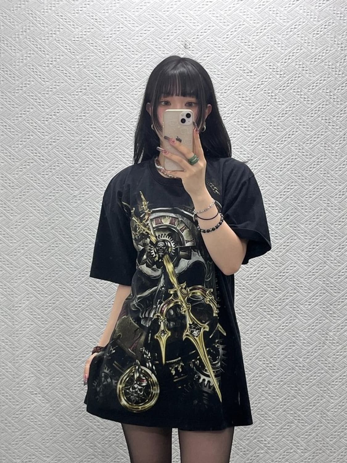 락창 빈티지 스트릿 락펑크 고딕 스컬 프린팅 반팔티 XL C12013 상품이미지1