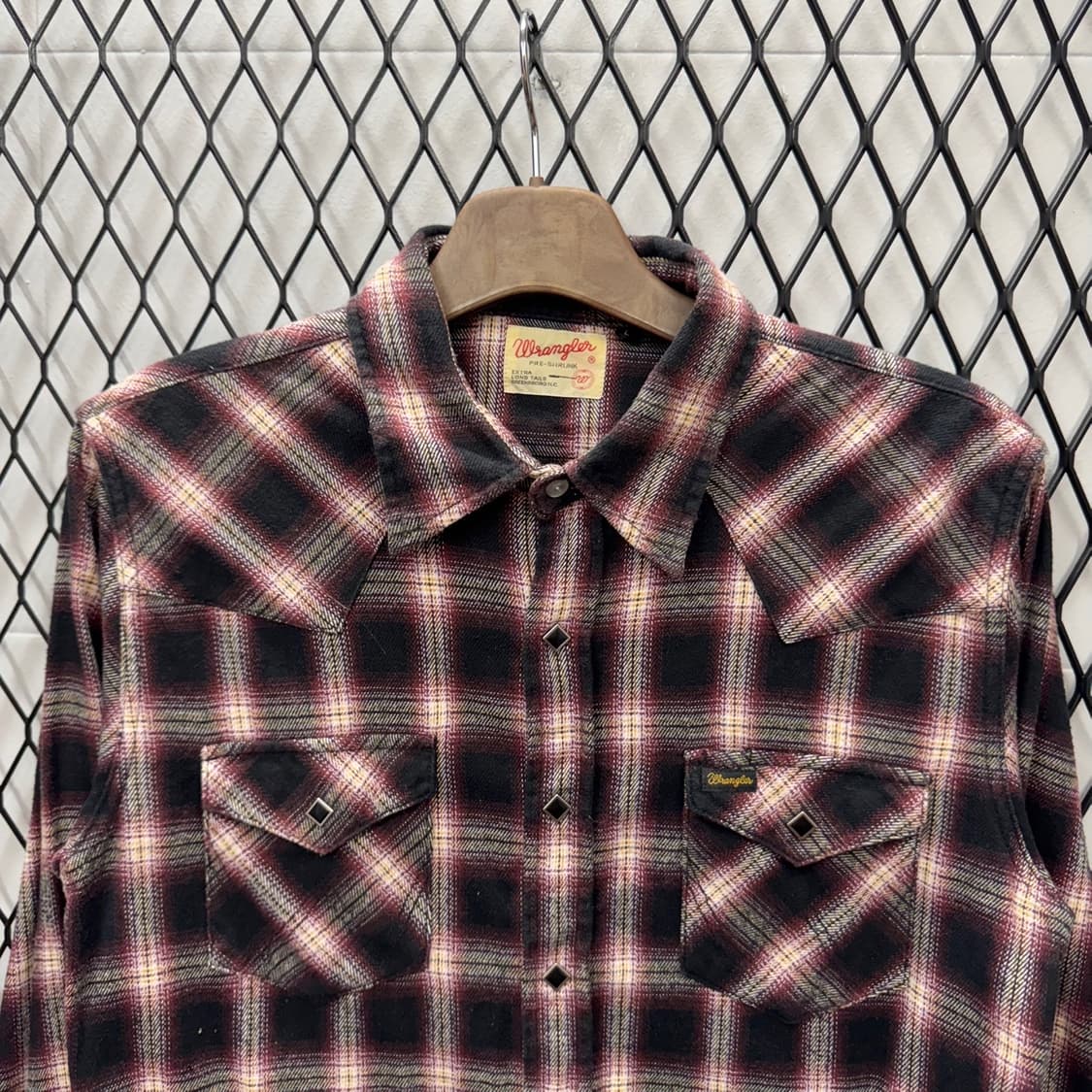 랭글러 웨스턴 셔츠 체크 패턴 다이아몬드 버튼 포인트 레드 블랙 상품이미지3