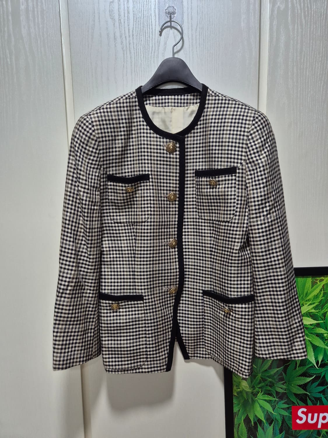빈티지 체크 트위드 금장 버튼 자켓 상품이미지1