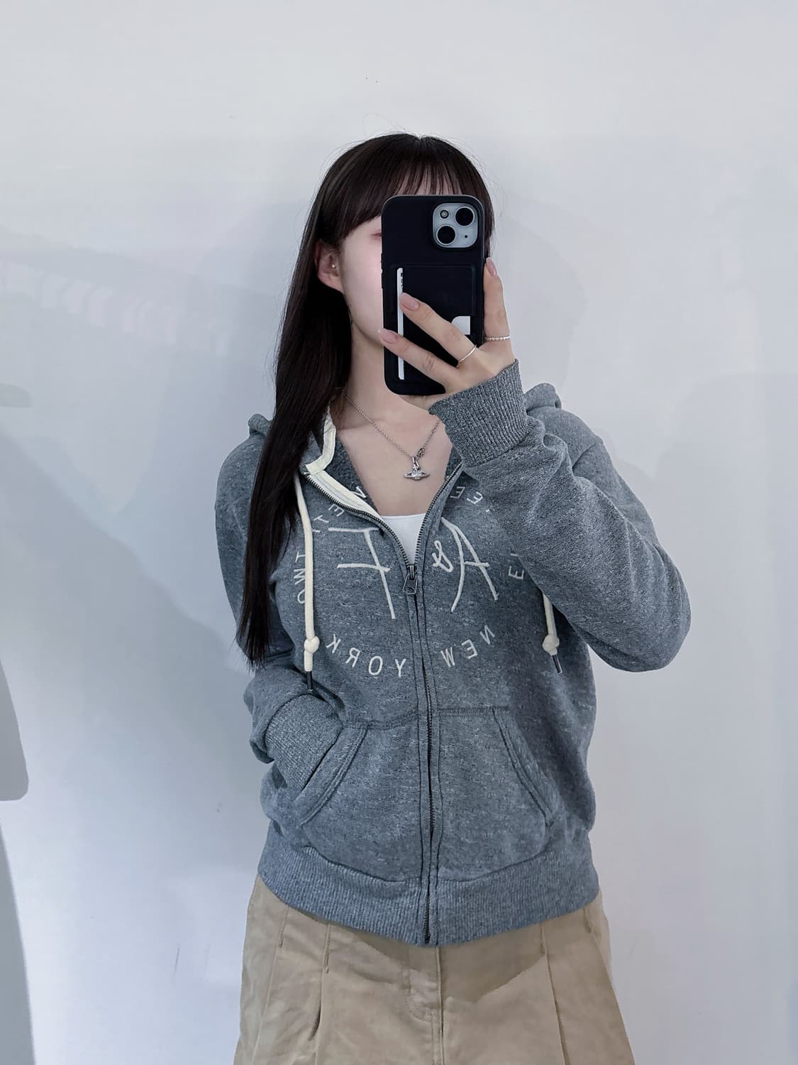 아베크롬비 그레이 빅로고 후드집업 상품이미지2