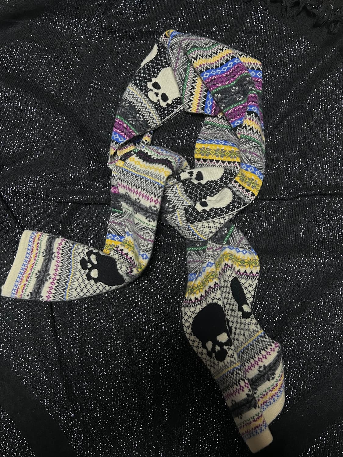 2000s JPN vtg 펑크 스컬 니트 머플러  상품이미지3