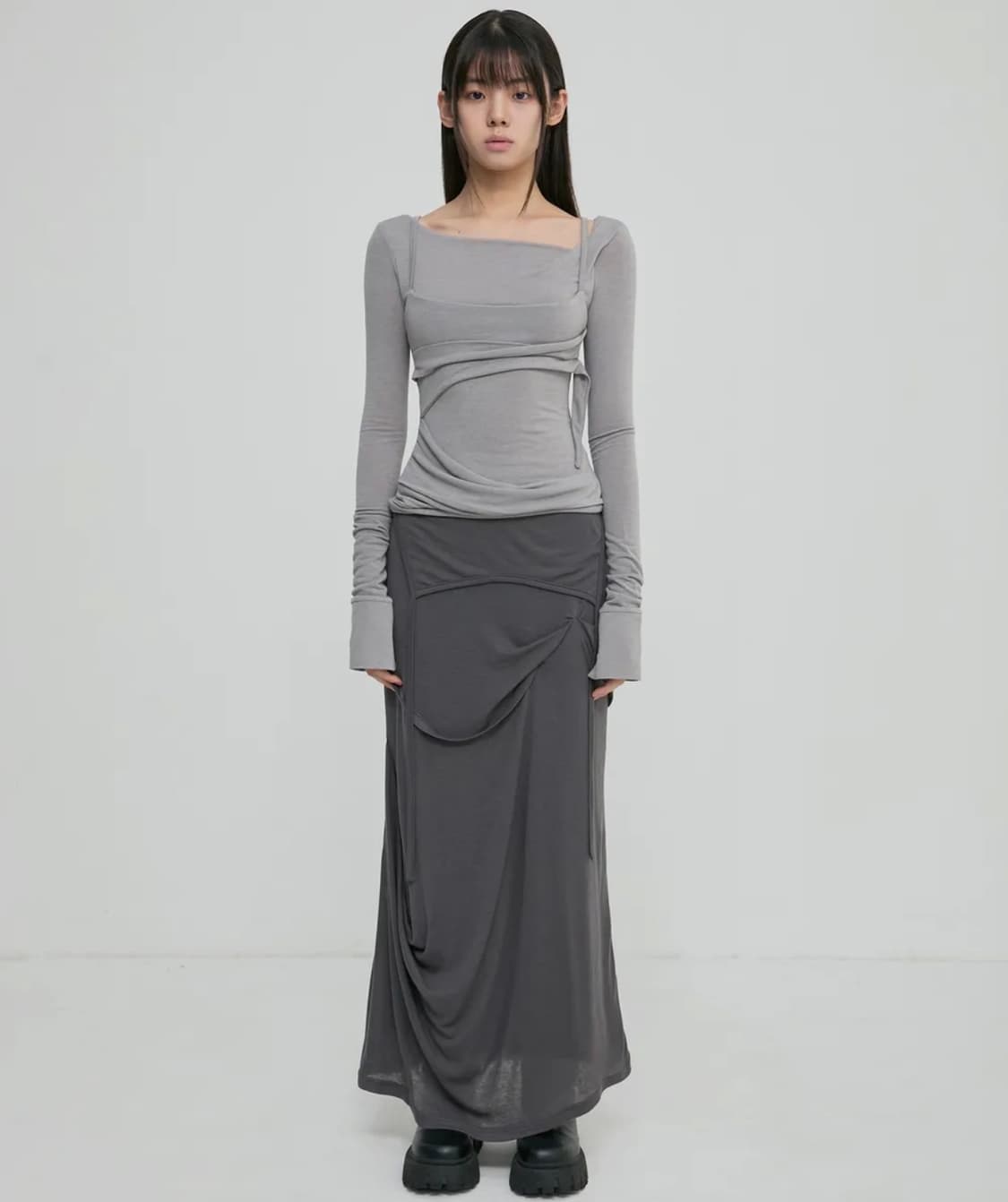 플레어업 Asymmetrical Draped Long Skirt 상품이미지3