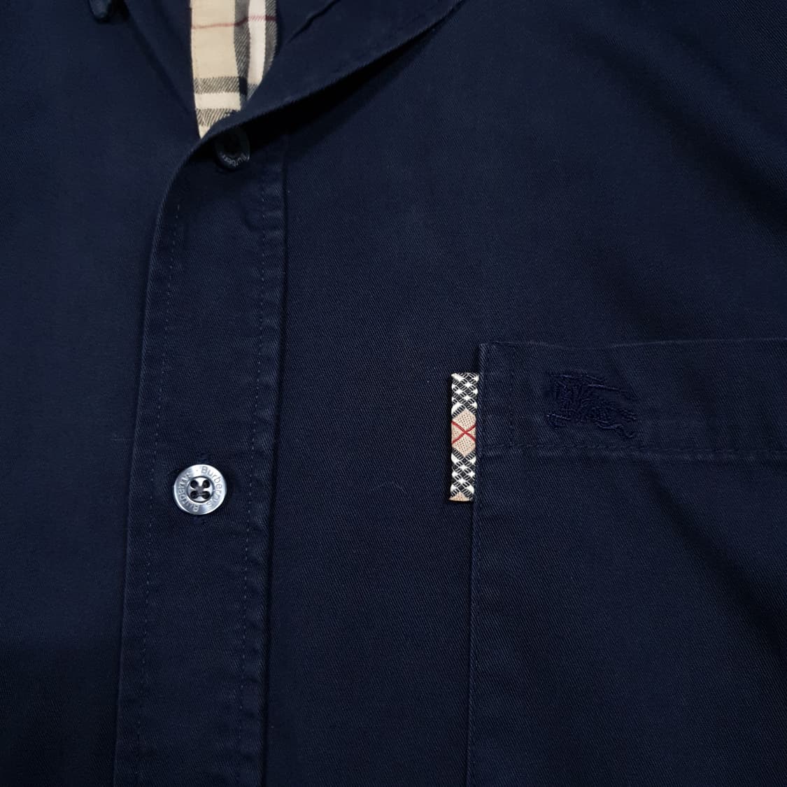 L (100) 버버리 블루라벨 크레스트 포켓 안감 노바체크 셔츠 네이비 상품이미지5