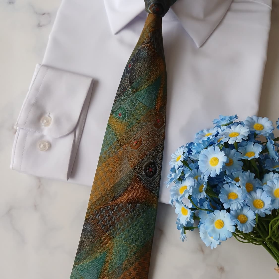 세루티 실크 그린 아트 패턴 넥타이 9.3cm A등급 A19267
 상품이미지6