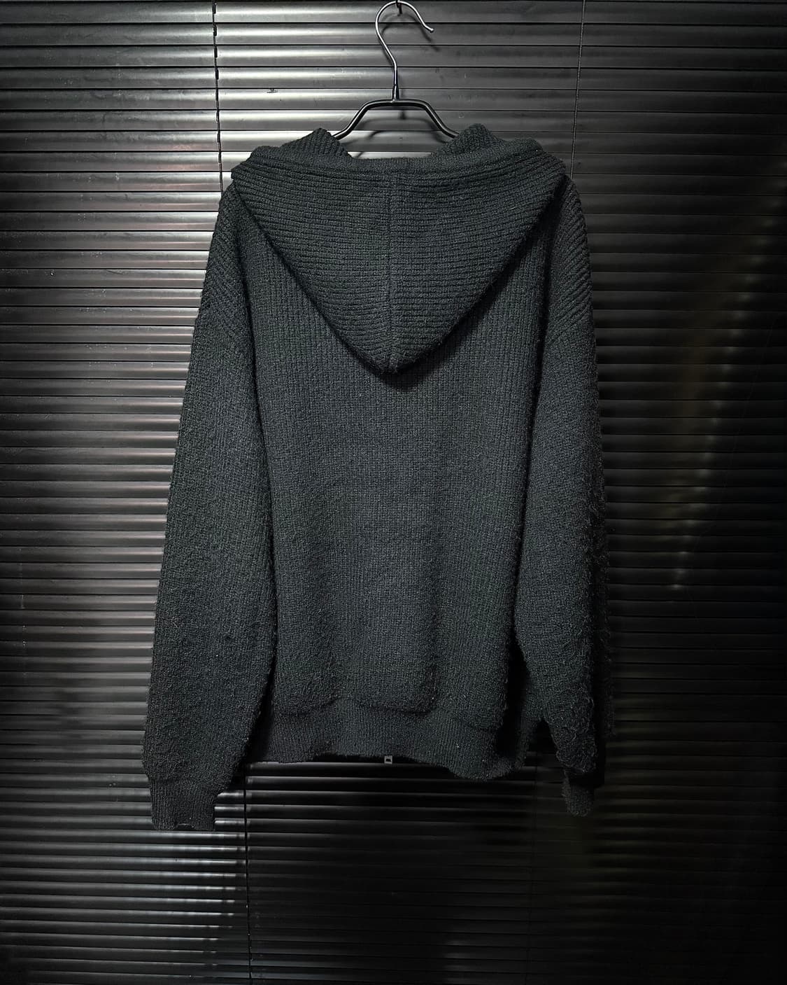 INDUST 인더스트 니트 스웨터 후드 집업 오버핏 투웨이지퍼 절개 블랙 상품이미지5