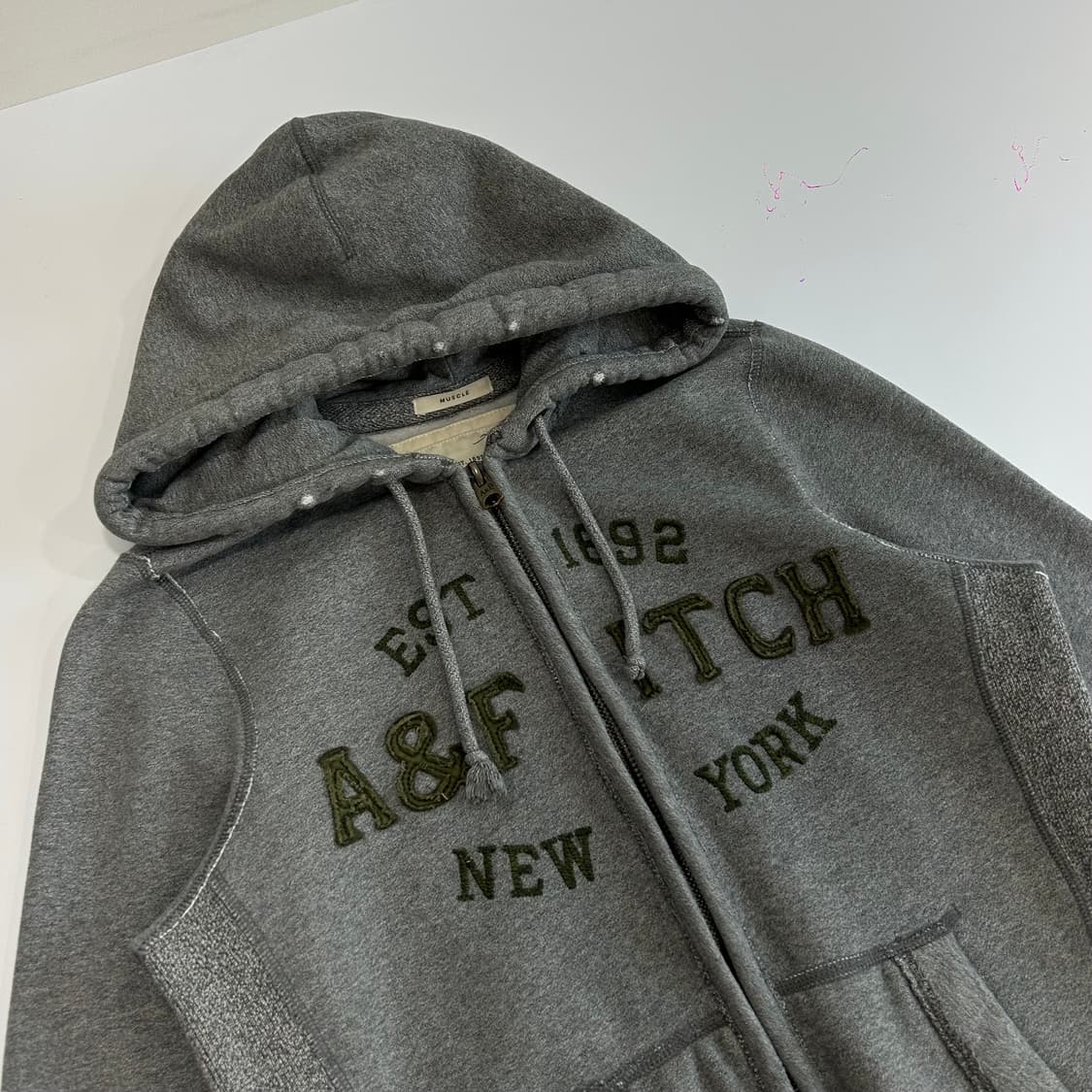 Abercrombie 아베크롬비 그린 로고 그레이 후드집업 상품이미지4