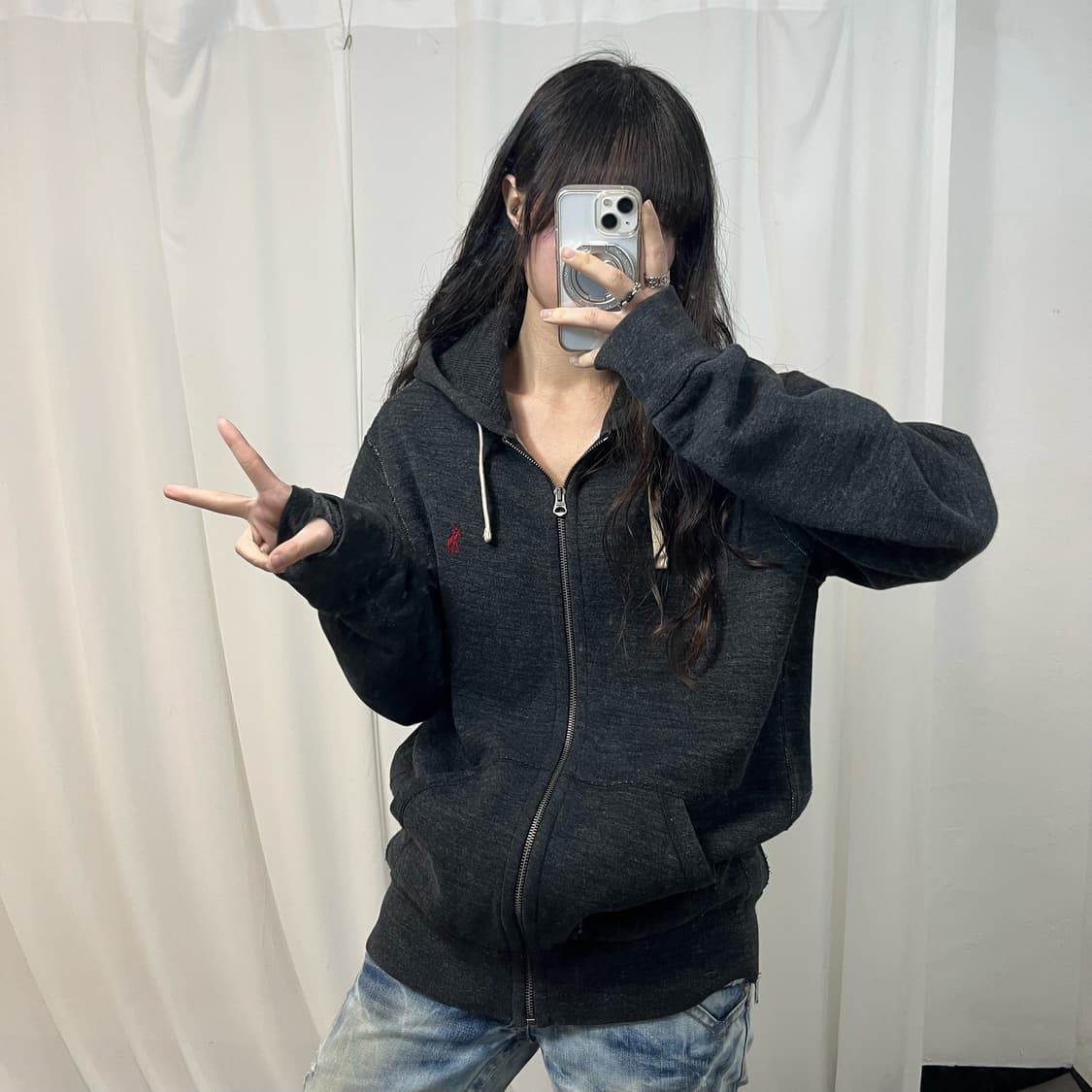 Polo Charcoal Thermal Hoodie Zip-up 상품이미지2