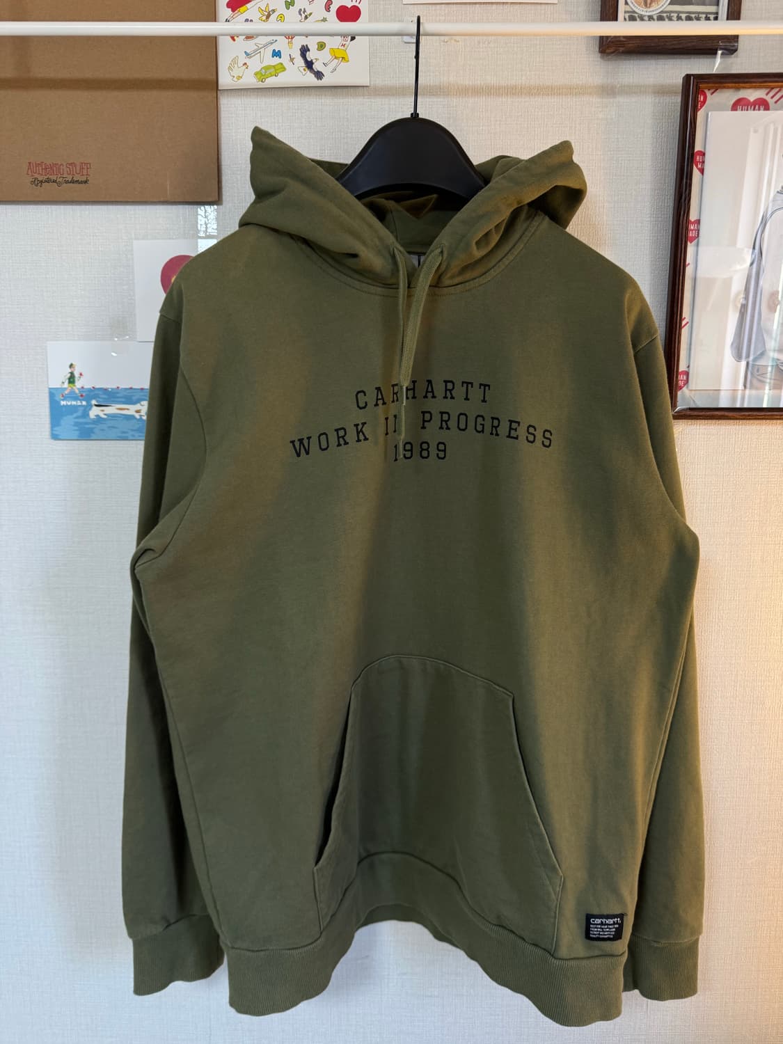 [XL]칼하트wip 프린팅 코튼 후드티 카키 상품이미지1