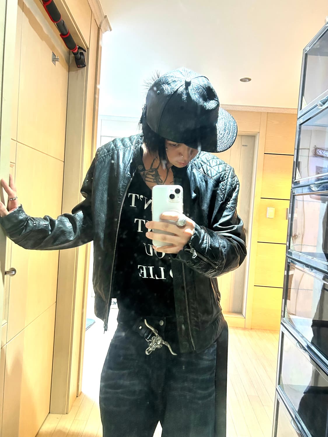 Stud Sheep Skin Biker Leather Jacket 상품이미지6