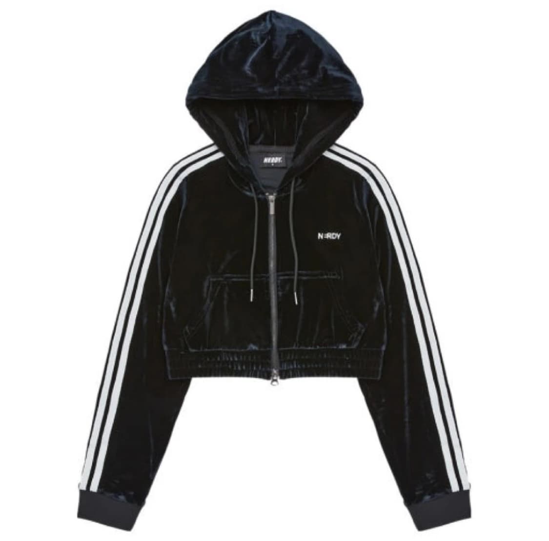 널디 벨벳 크롭 후디 트랙 탑 블랙  상품이미지1