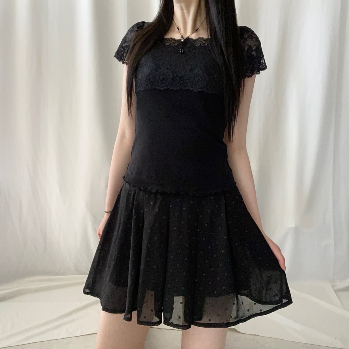 black lace point half tee 상품이미지2