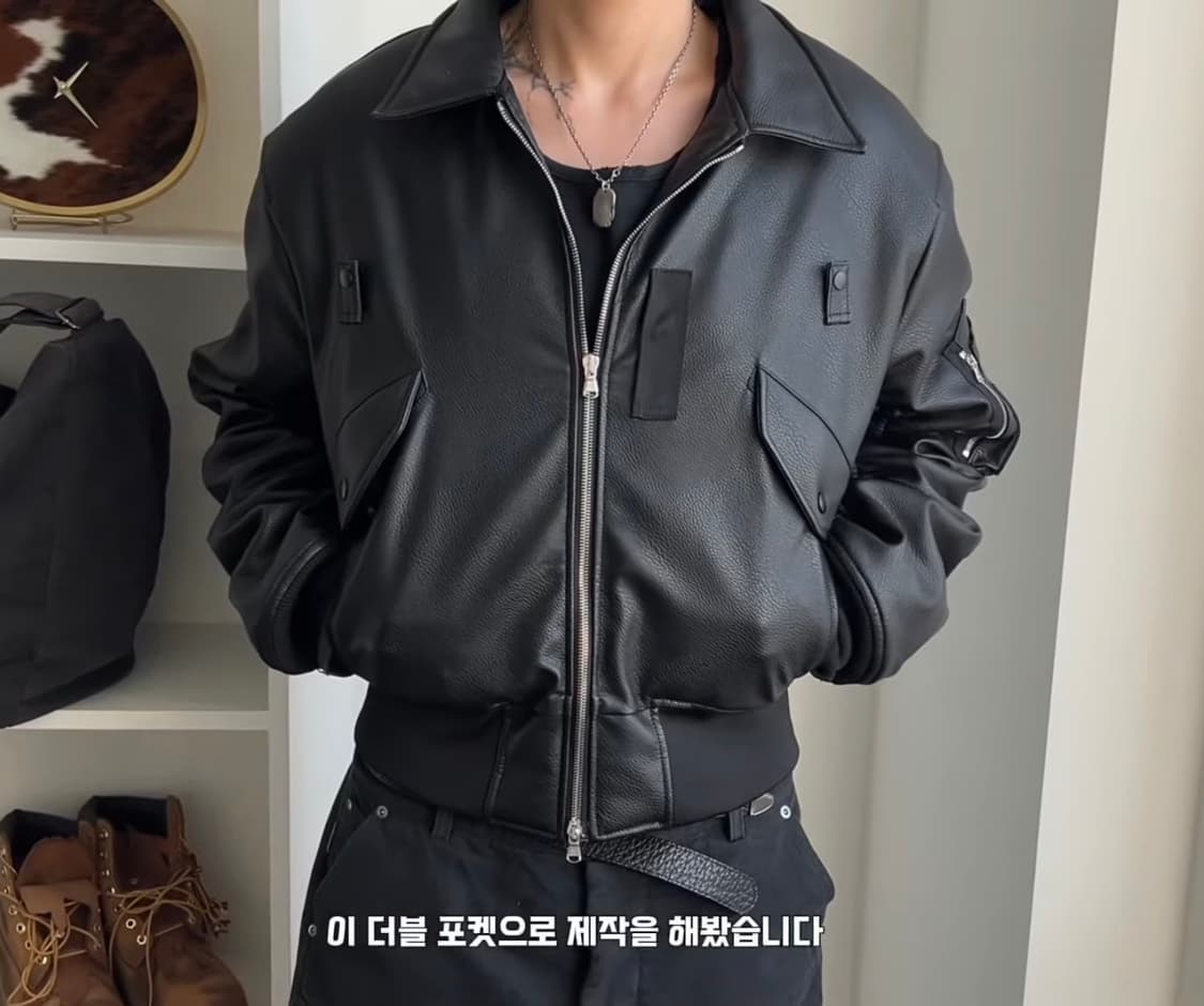 포그서비스x더써든랩 레더 봄버 논워싱 L 상품이미지4