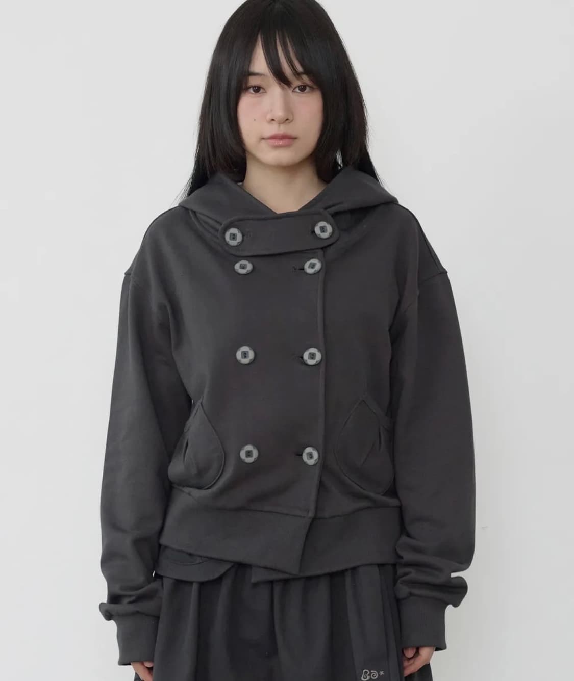 바우프 더블 버튼 후드 차콜 상품이미지3