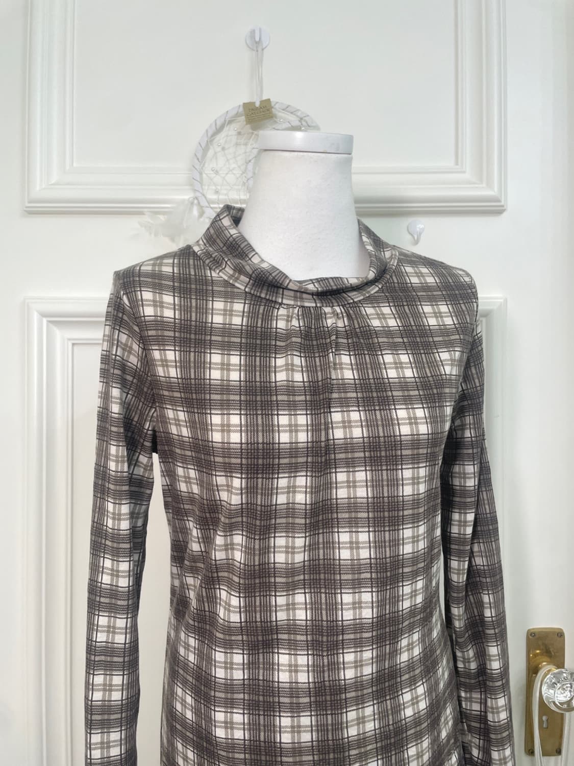 ivory brown check shirring point slim to 상품이미지5