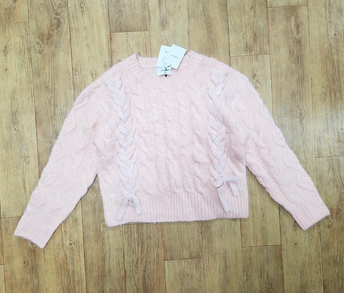 몽돌(MONGDOL) 리본 레이스업 케이블 니트 프리사이즈 새상품 상품이미지4