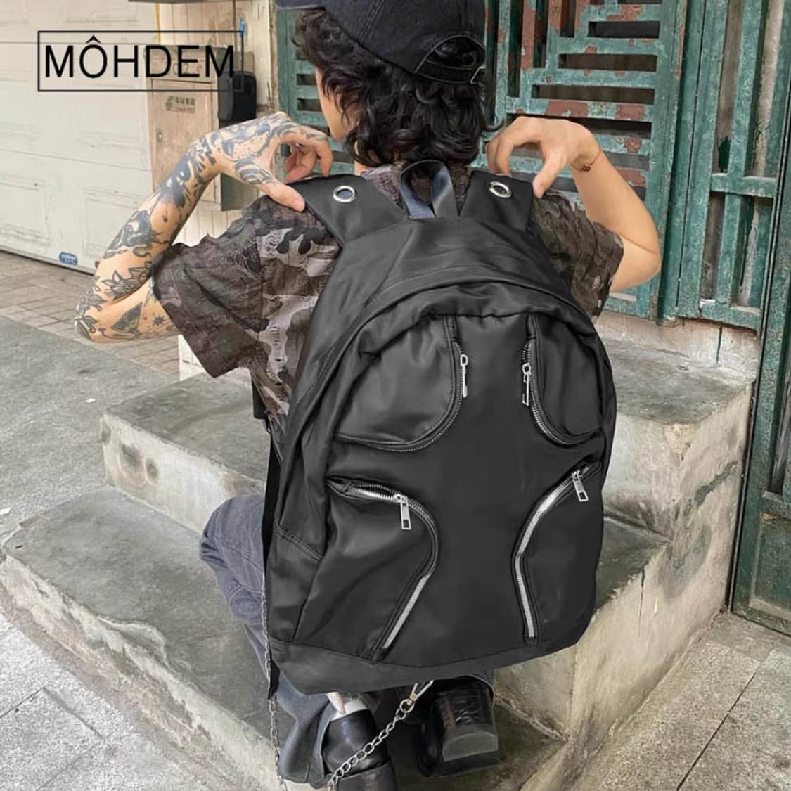 [Unisex] 크로스 지퍼 아일렛 백팩 대용량 배낭 상품이미지4