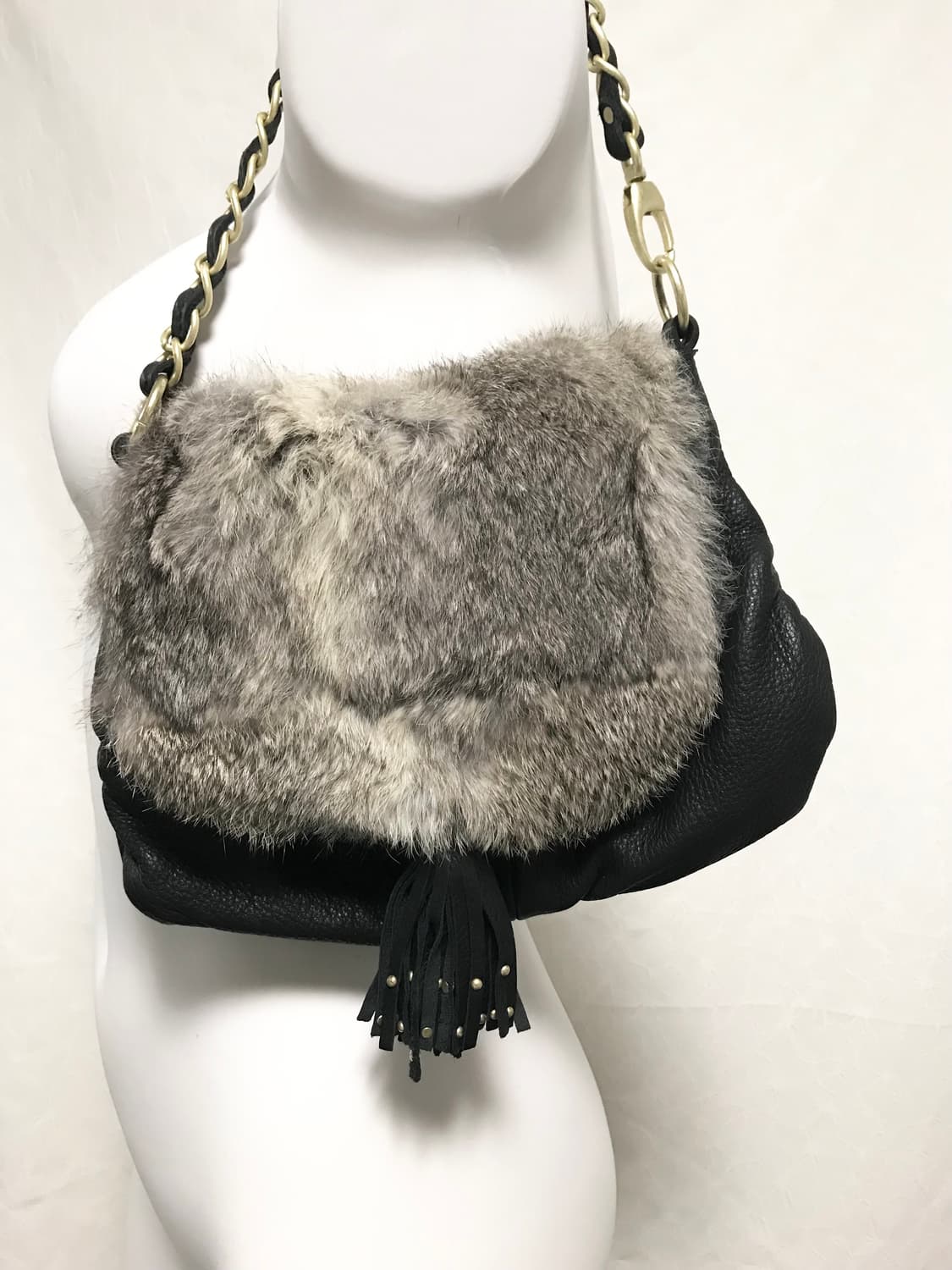 빈티지 갸루 래빗퍼 금장 체인 레더 숄더백 상품이미지2