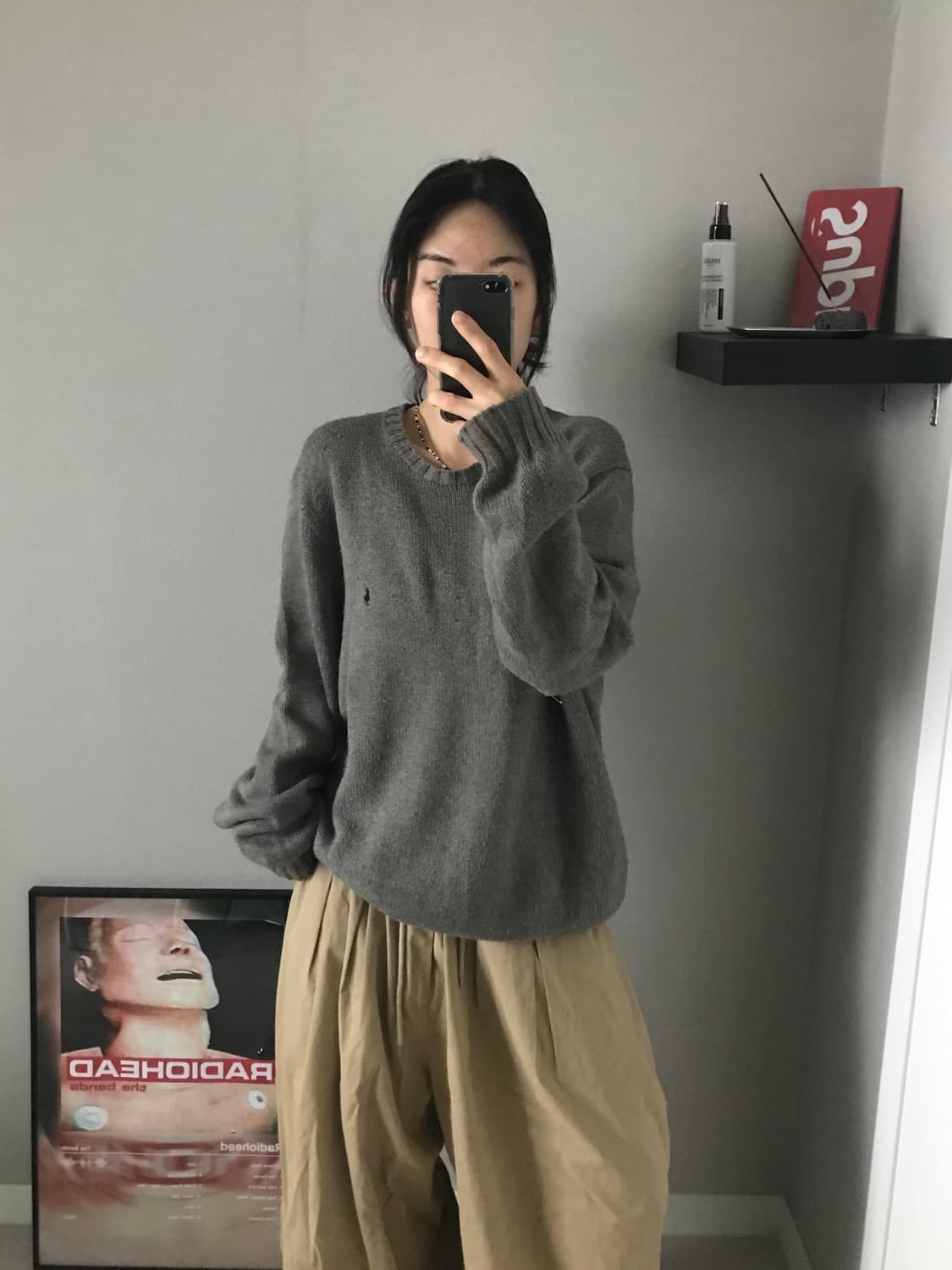 폴로 랄프로렌 포니 로고 그레이 라운드 니트 상품이미지1