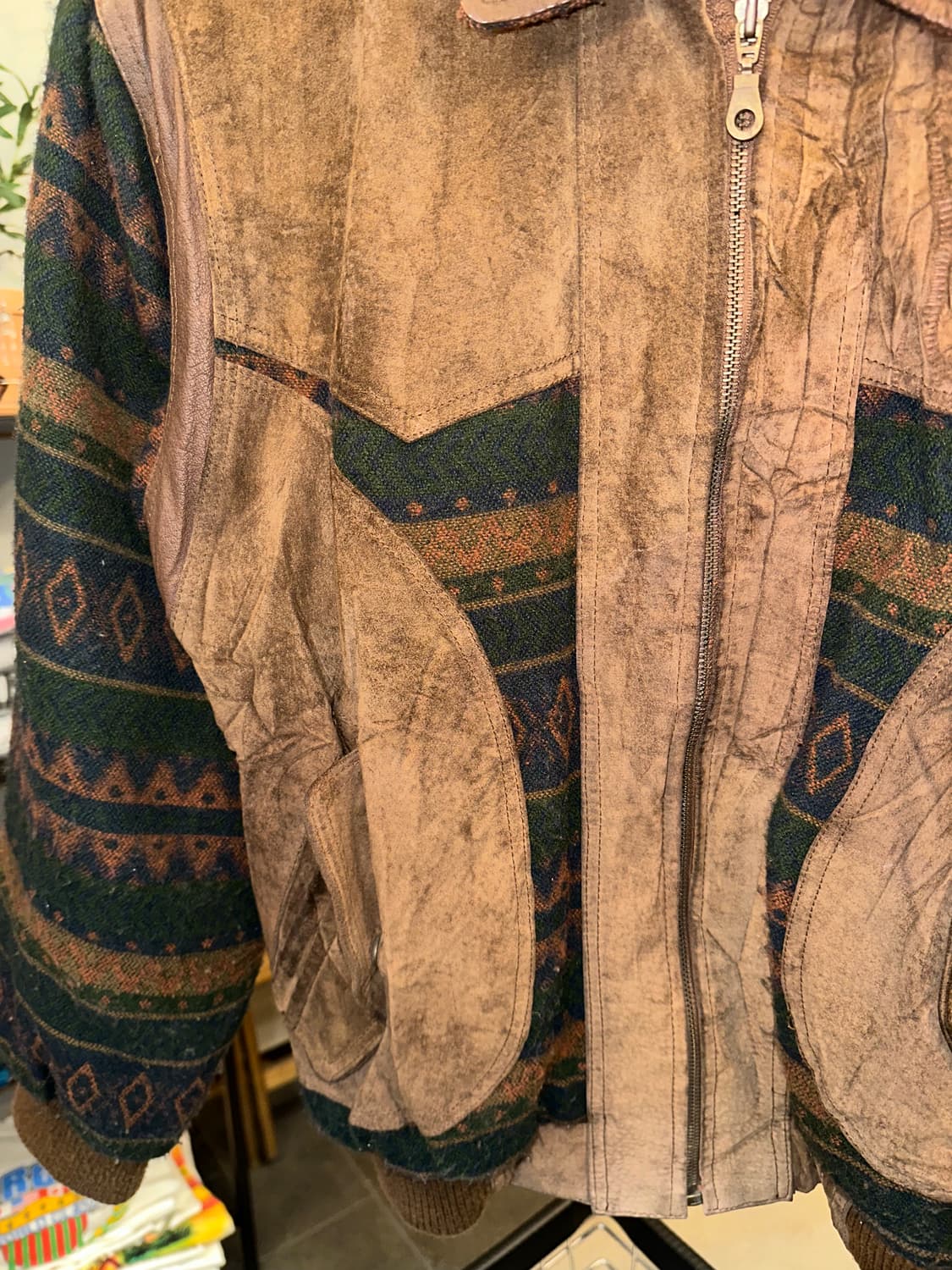 90’s Japanese Cow-suede aztec knit JK 상품이미지6