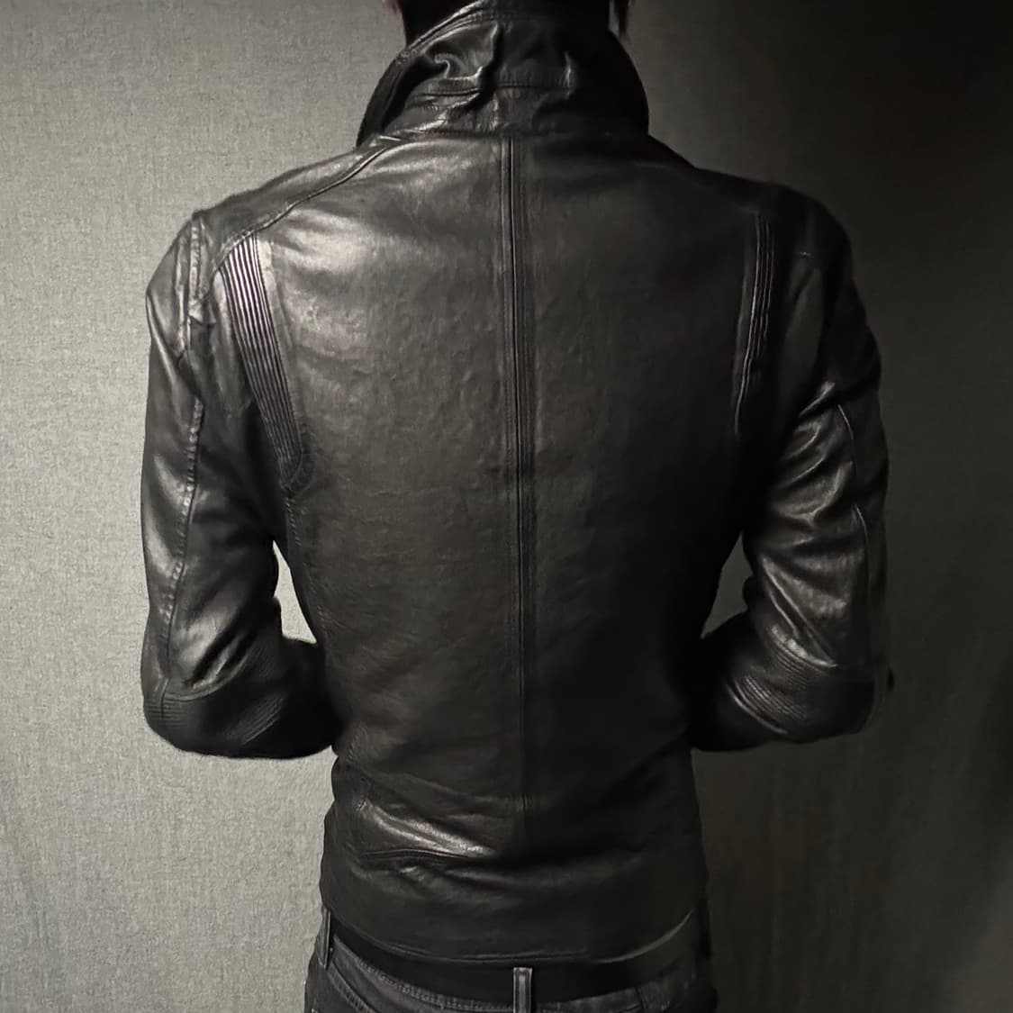 high neck leather jacket 상품이미지5