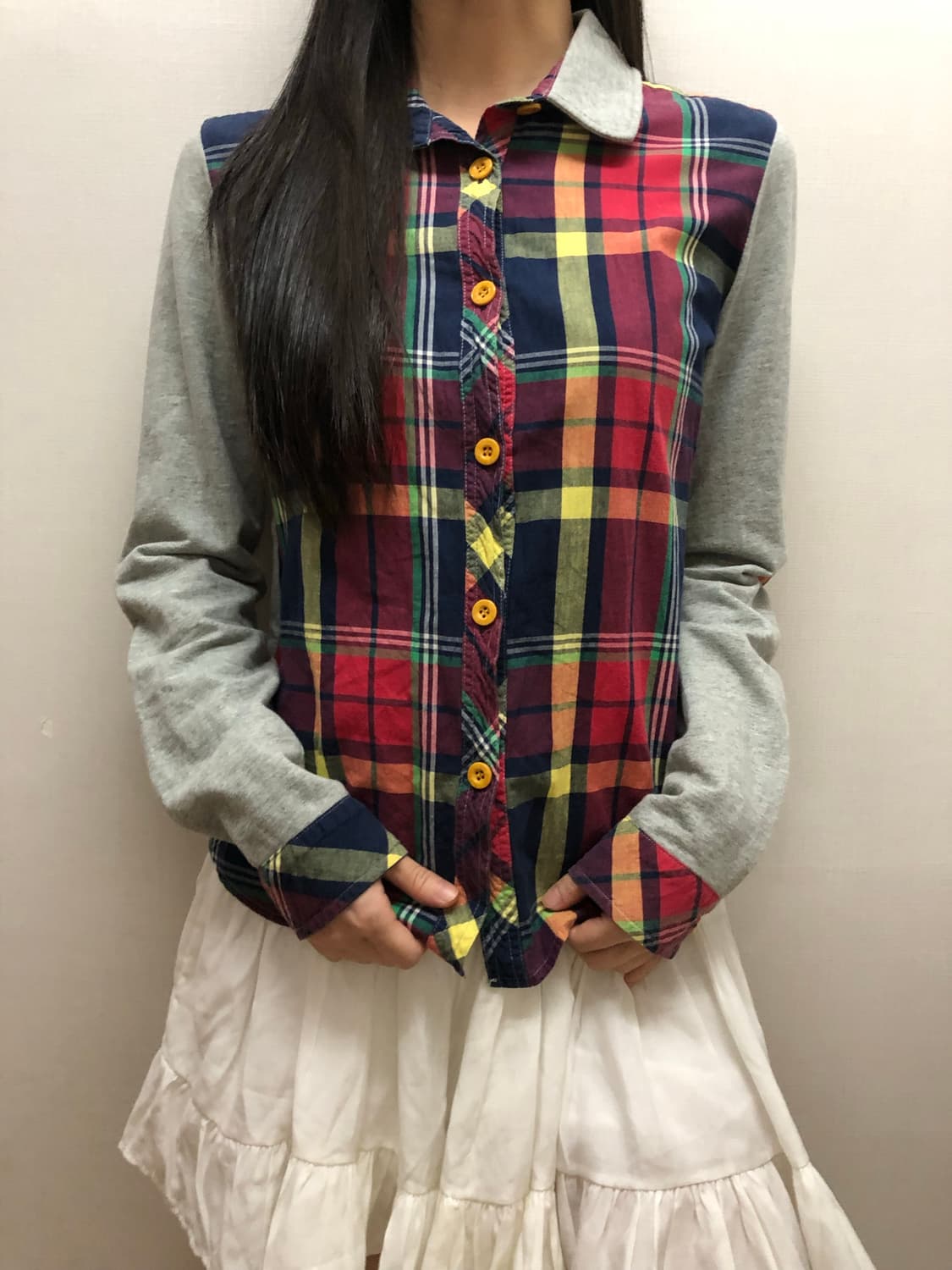 빈티지 그레이 비비드 체크 셔츠 탑 상품이미지1