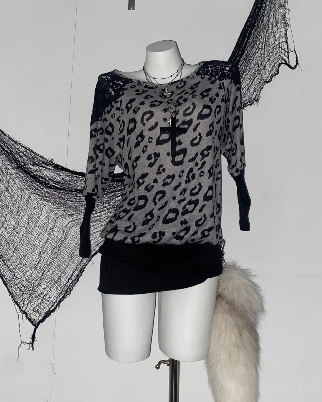 ꒰ঌ 오네갸루 레오파드 시스루 롱슬리브 ໒꒱ 상품이미지1