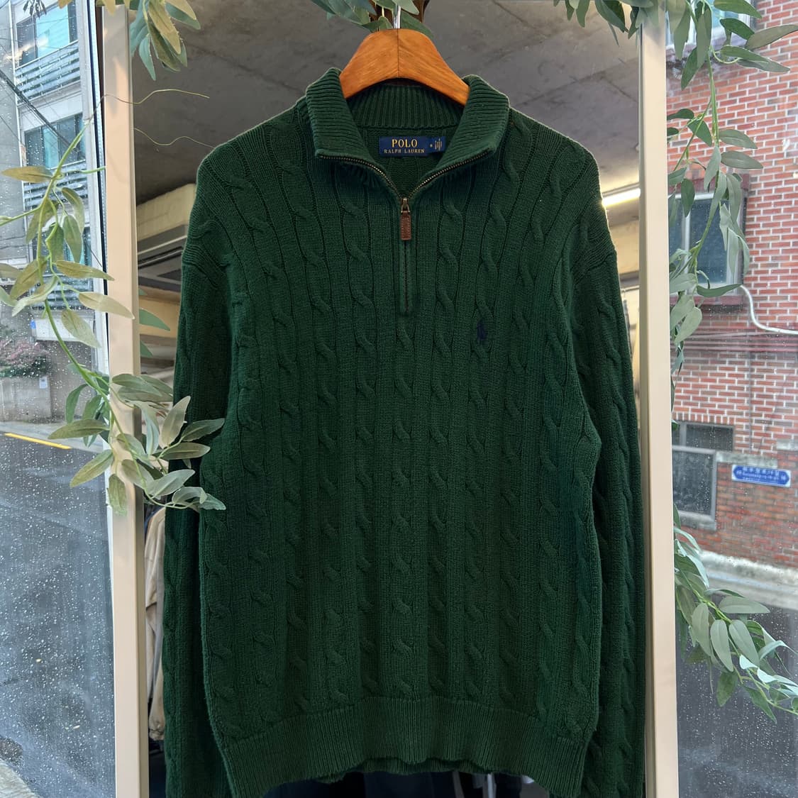 폴로 꽈배기 반집업 니트 그린  상품이미지2